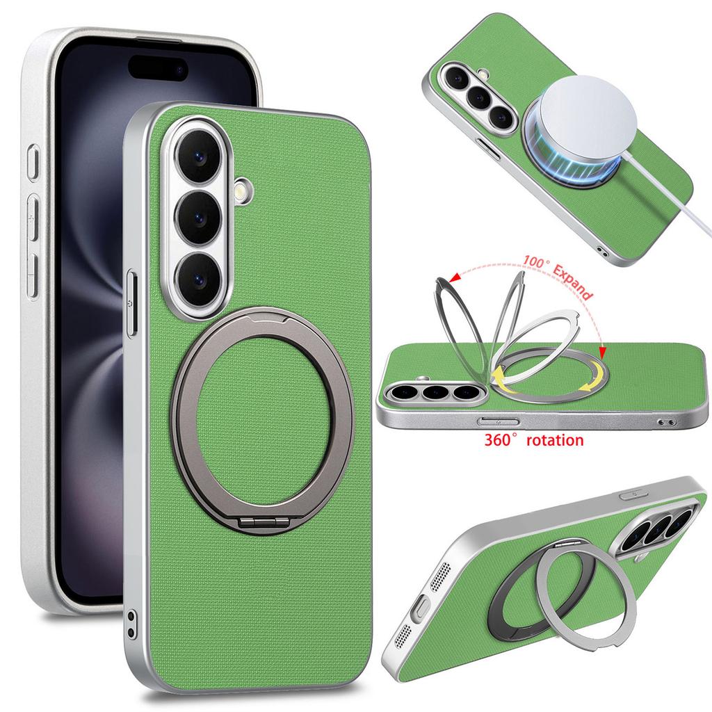 For Magsafe Magnetic Rotating Bracket Phone Case for Samsung Galaxy S26 S25 Ultra Plus S25 Edge S26+ Leather Protective Cover