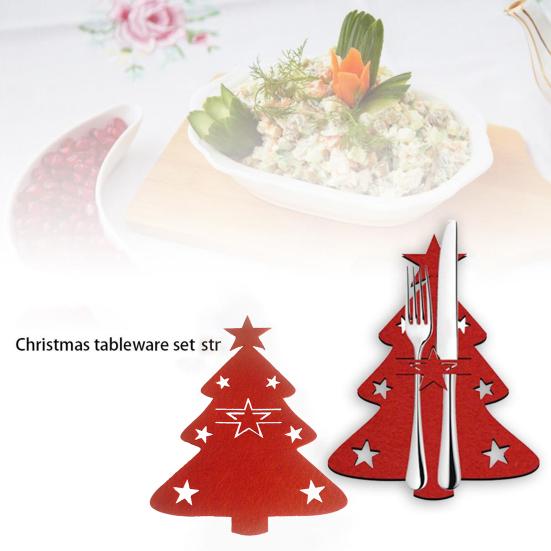 12Pcs Christmas Tableware Holder Flatware Bag Xmas Tree Cutlery Pockets Dinner Knife Fork