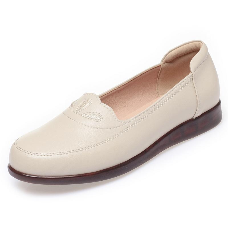

Spring and Autumn Genuine Leather Rubber Sole Soft Sole Middle-aged and Elderly Shoes Flat Leather Shoes Women s Shoes 43 брудно-білий