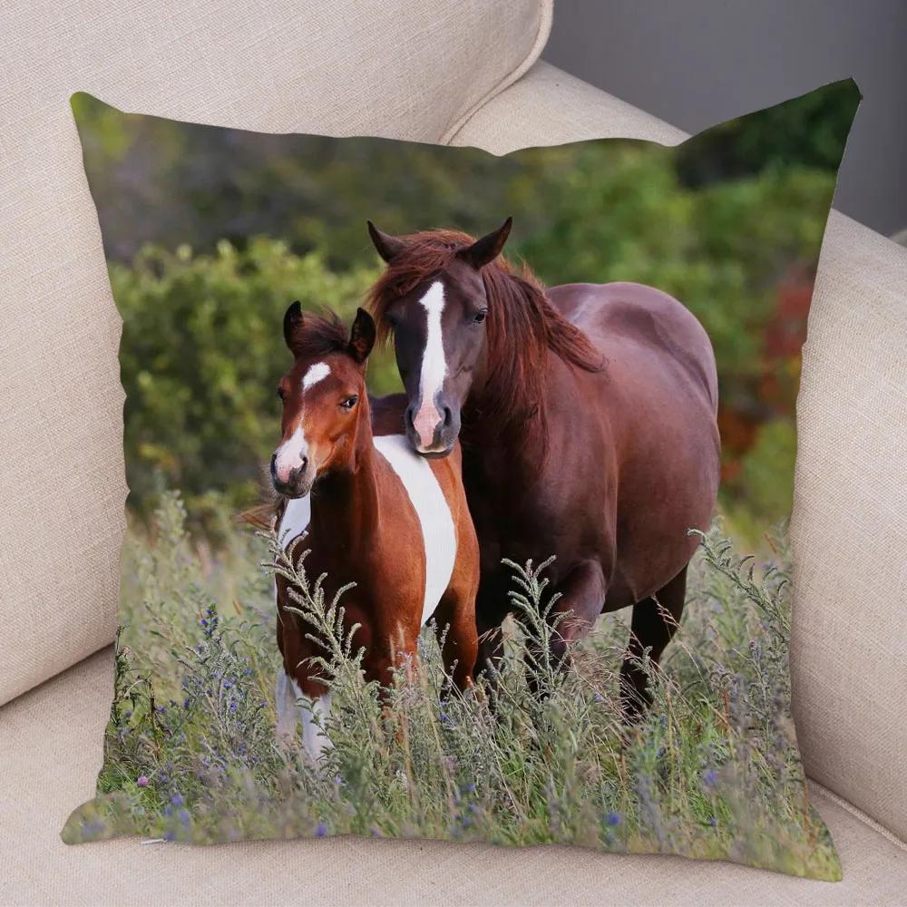 Wild Horse Cushion Cover Decor Animal Print Pillowcase  for Sofa Home Car Children Room Super Soft Plush Pillow Case 45x45cm