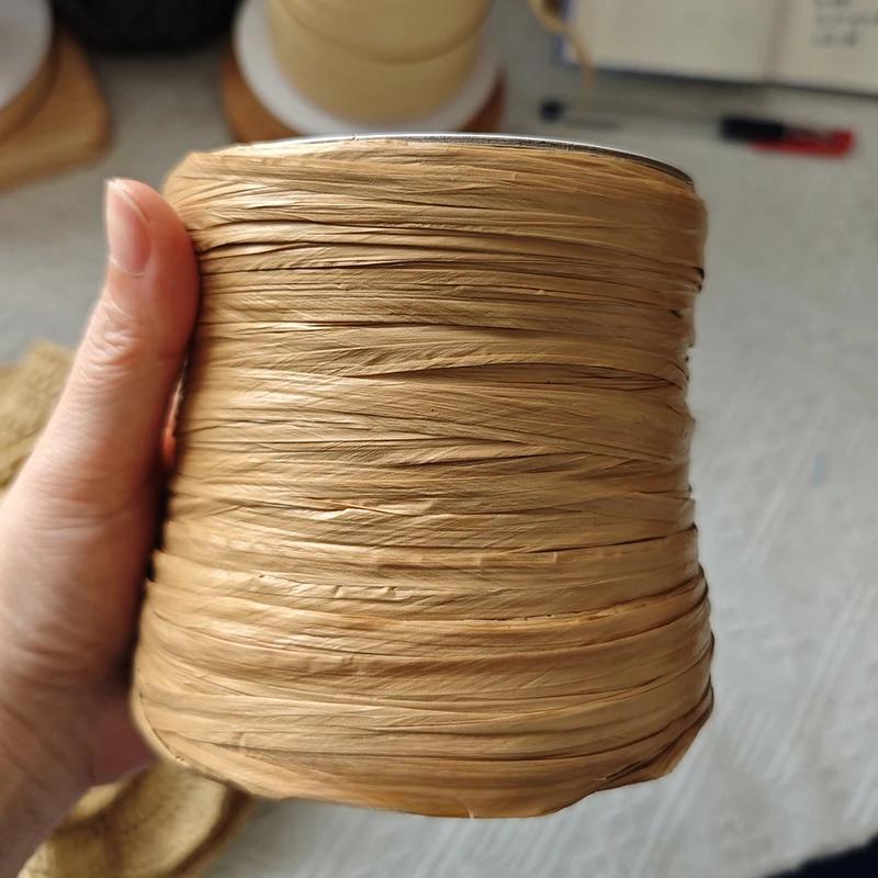 600M Raffia Strohgarn Häkelgarn für DIY Stricken Sommerstrohhut Handtaschen Kissen Handgeflochtenes Strohgarn