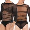 Men Bodysuit Sexy Mesh Sheer Body Stockings Cross Strap Men Long Sleeves Pantyhose Underwear Jumpsuit Romper Gay Lingerie Bikini