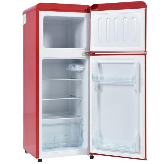 Mini Fridge 92L Retro Refrigerator LED Light Large Capacity Silver Color Handle Adjustable Temperature Sealed Adhesive Tape Red Dual Zone Kitchen