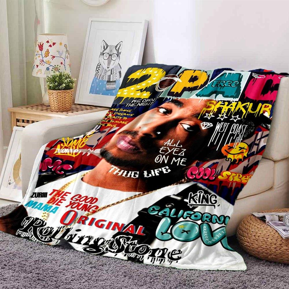 1pc 2Pac Hip-Hop Blanket Soft Lightweight All-Season Multi-Purpose Throw for Sofa, Bed, Office & Picnics, French Style with Iconic Album Art D88