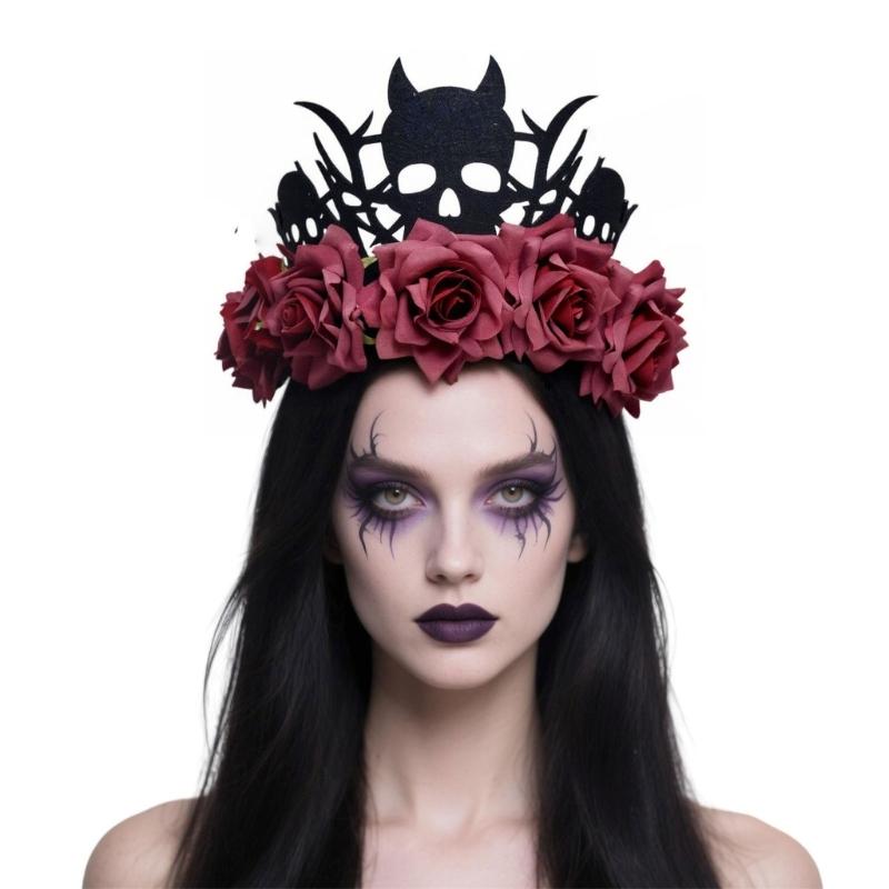 Reusable Rose Flower Witch Crowns Halloween Party Headwear Lightweight Child Costume Decoration