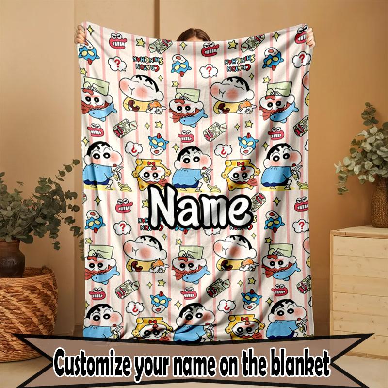 Custom Name Personalized Crayon Shin Print Blanket, Home Decor, Bedroom, Sofa, Camping, Couch, Gifts for Birthday ChristmasEnthusiasts