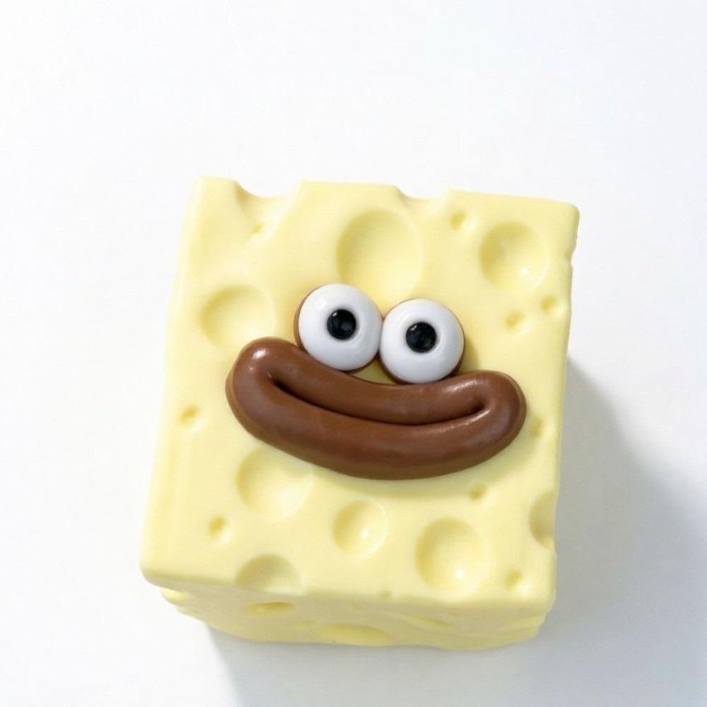 Sausage Mouth Cheese Fidget Toy Big Eyes Cheese Cube Squeeze Toy Cheese Pinch Blocks Desktop Use