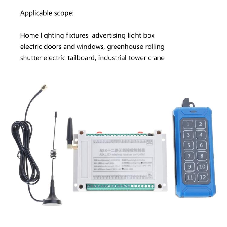 Remote Control Wireless Switch 85V-380V 12 Way Relay Receiver 12CH Transmitter