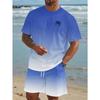 New Gradient Color T-shirt Shorts 2-pcs Set Short Sleeve T-shirts Elastic Waist Shorts Set Pocket Hawaiian Men's Beach Swimsuit