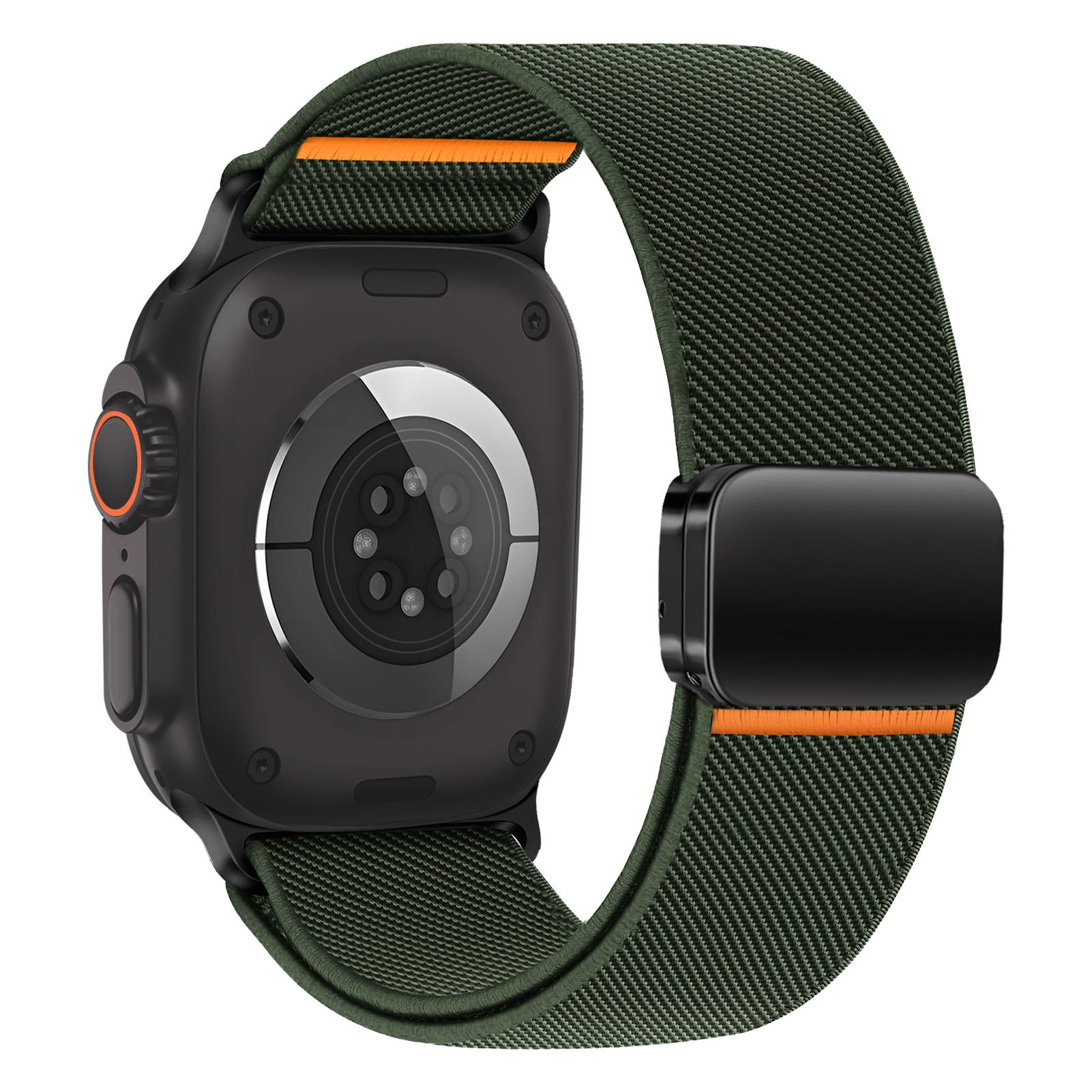 

Nylon loop For Apple Watch ultra 2 3 band 49mm 44mm 46mm 42mm 45mm magnetic Bracelet correa IWatch Series 10 9 8 7 11 3 SE Strap 42 44 45 49 S10-46mm армия зеленый