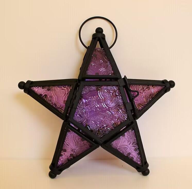 Pointed Christmas Five Star Glass Candles House Ornament Candleholder Decoration