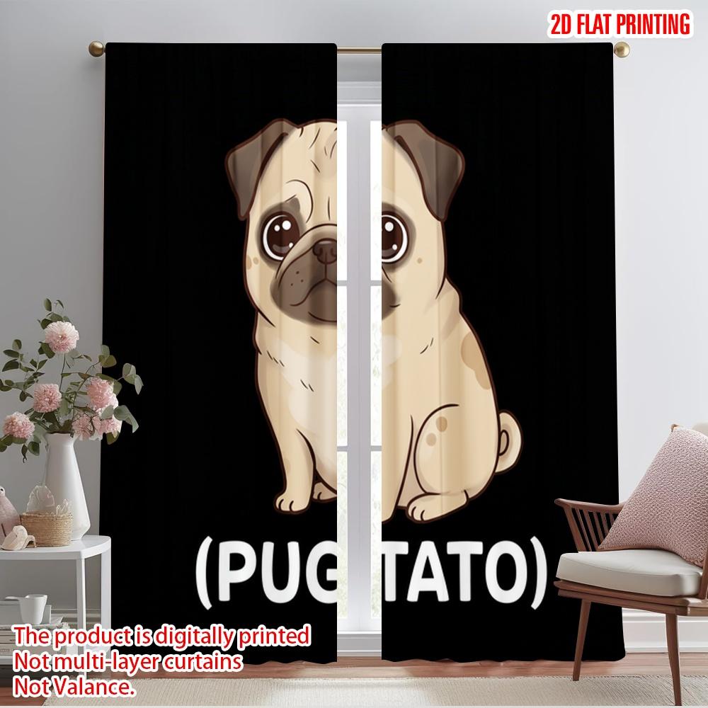 

2pcs 2D flat printing Scene Curtains Cute Pug Potato Polyester Without Electricity 0 Use for Classroom Office 52.50×116.00 CM 2pcs