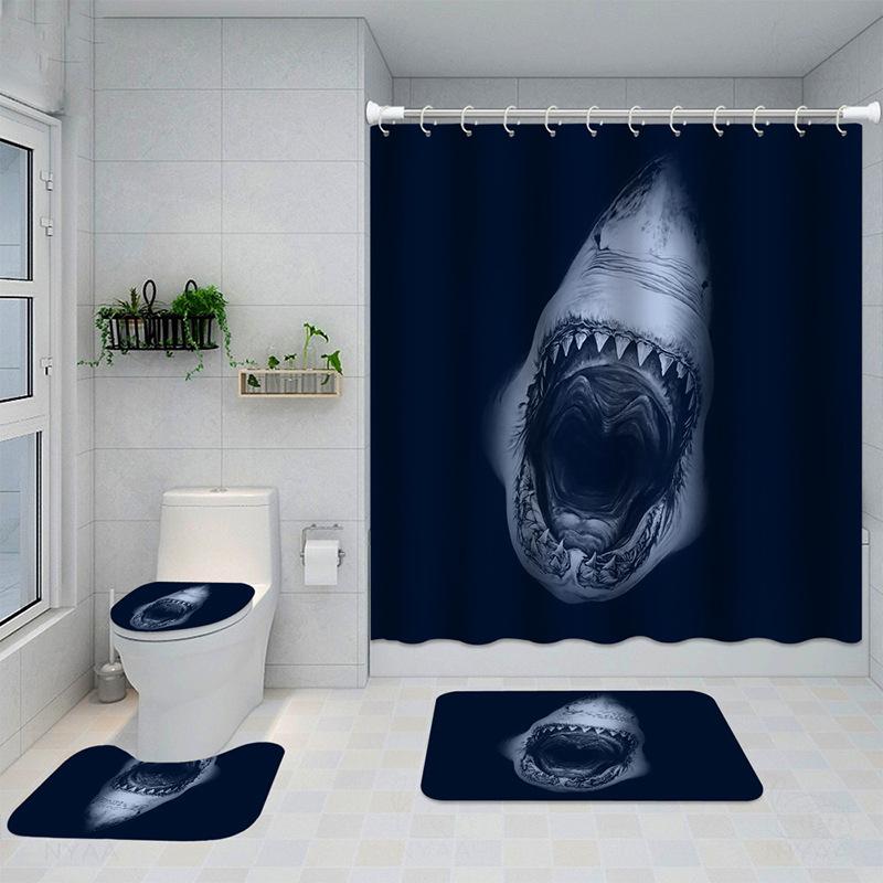 Dolphin 3D Digital Printing Shower Curtain Shower Curtain Dolphin Non-Slip Mat Four-Piece Set