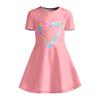 Girl's Pink Holographic Heart-shaped and Claw Printed Short Sleeved A-line Dress Suitable for Birthday Parties and Gifting