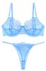 [Panegy] Lingerie Bra for Women, Lace Bra and Thong Shorts 2-Piece Set, Sheer, Sexy, Embroidered, Floral Pattern, Mesh, See-through, No Pads, Women's