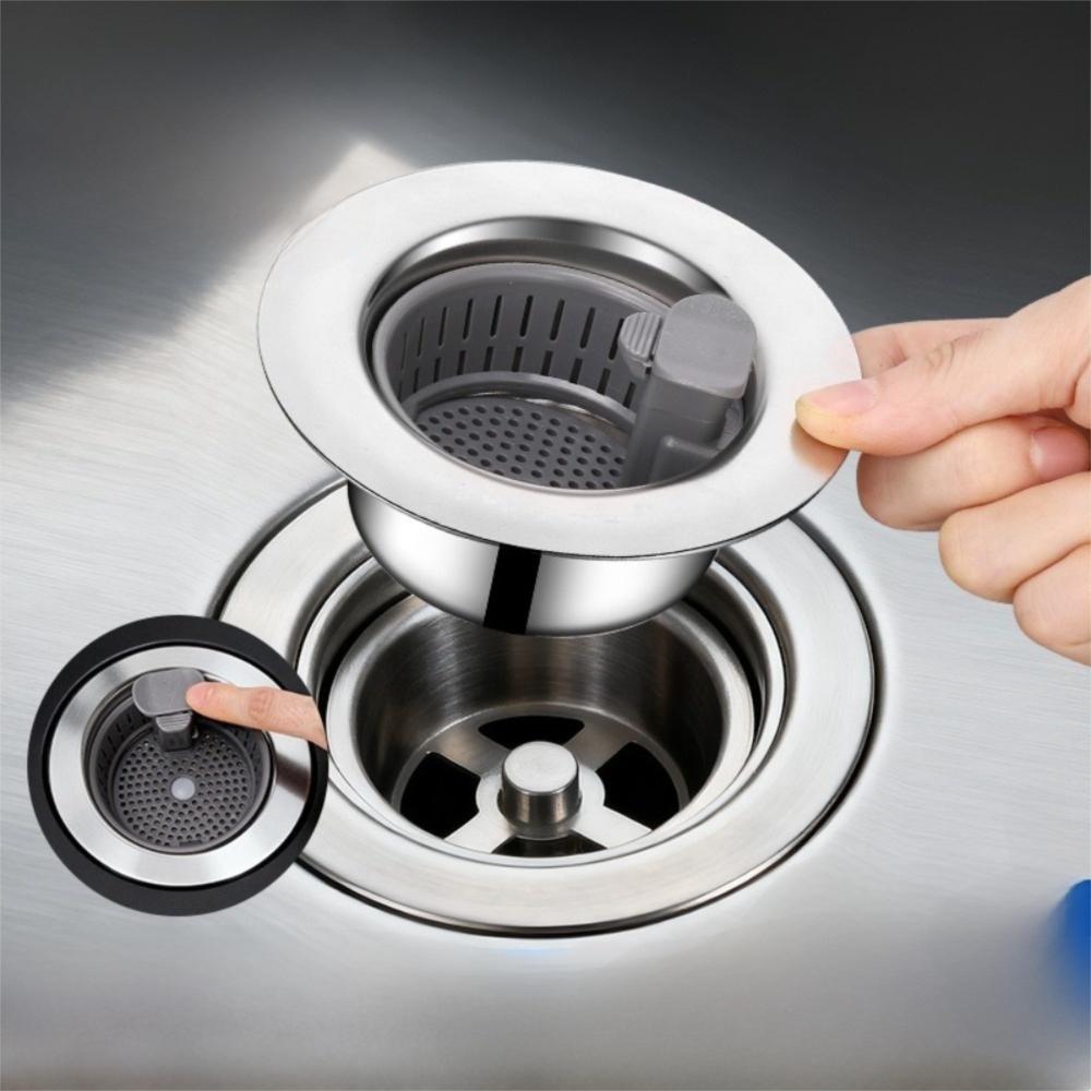 Stainless Steel Sink Drain Strainer Anti-blocking Hair Clean Up Drain Basket Easy Install Sewer Drain Filter