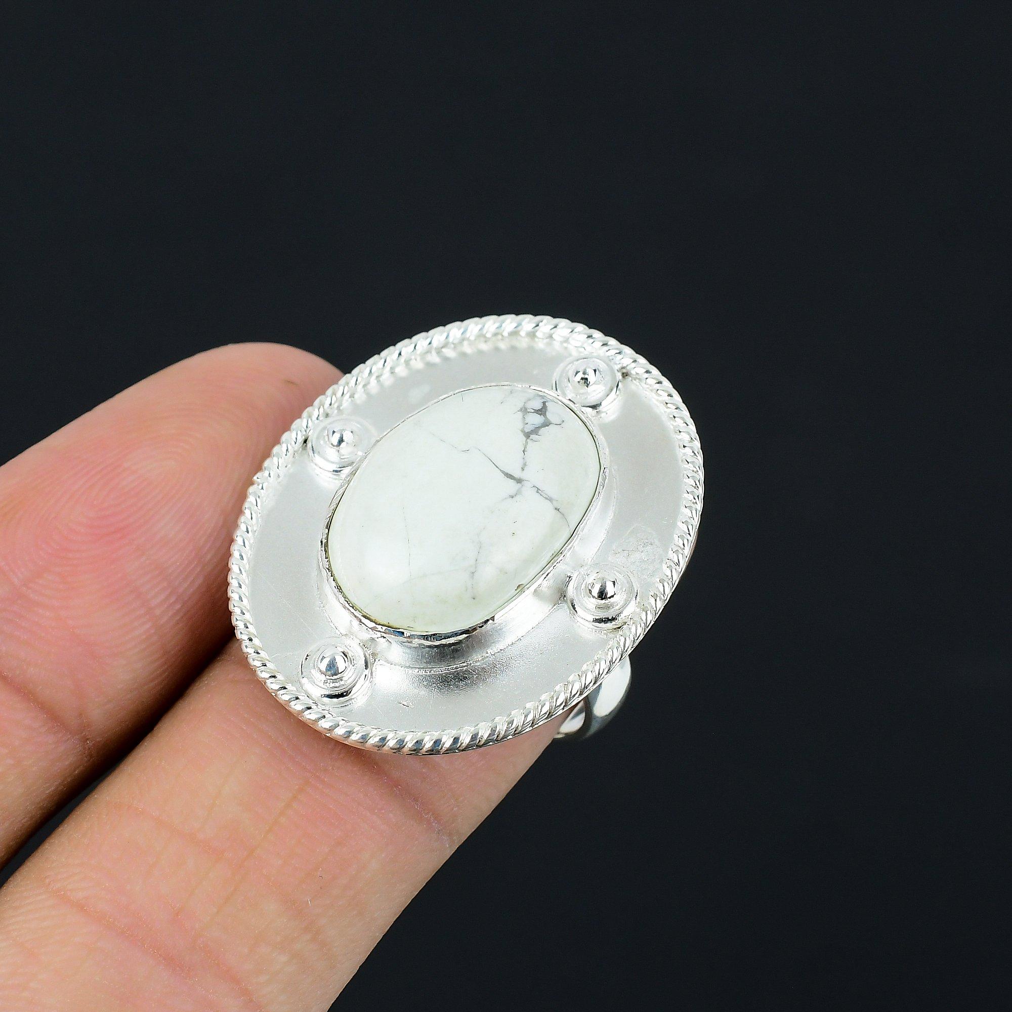 Womens day Sale 925 Silver Howlite Stone Sister Solitaire Crown Chakra Ring US 8 8