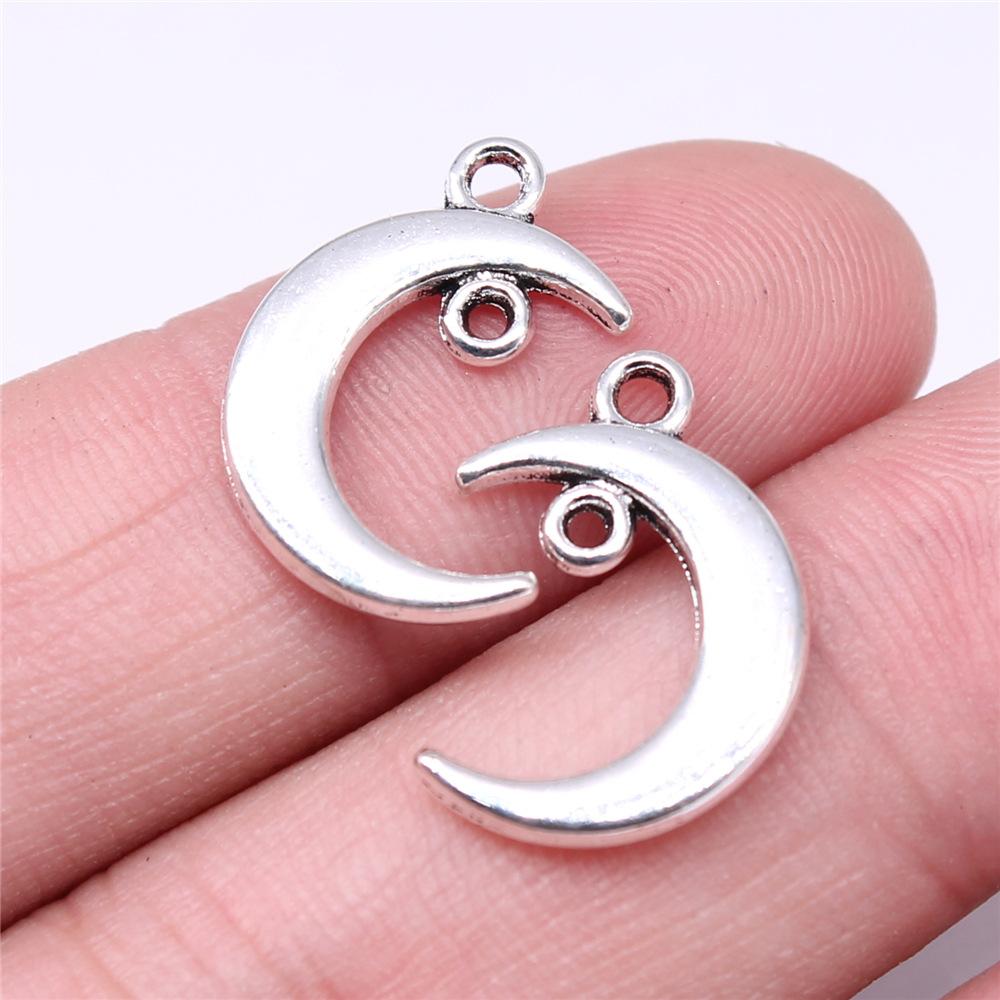 20pcs Moon Charms For Jewelry Making Tibetan Bronze Silver Color Pendants Antique Jewelry Making DIY Handmade Craft