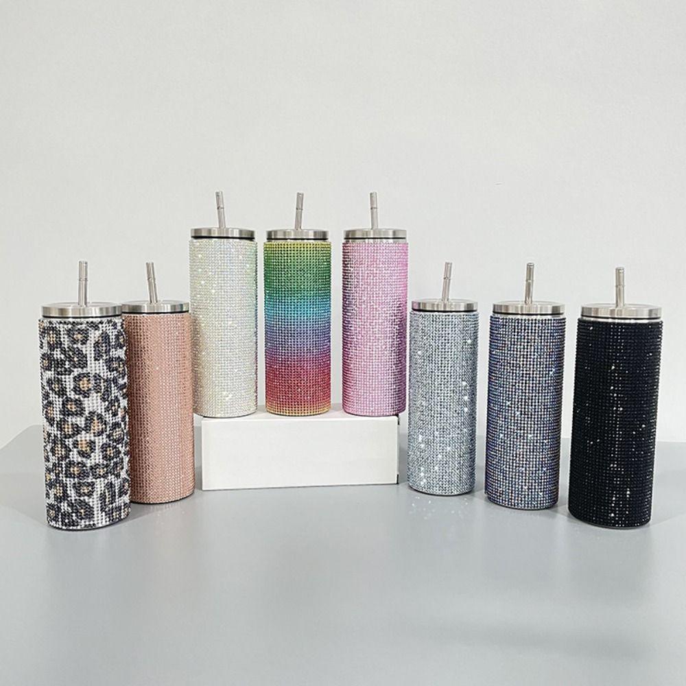 Bling Glitter Coffee Travel Mug Leopard Print Vacuum Flasks Drinkware Straight Tumbler Lovers