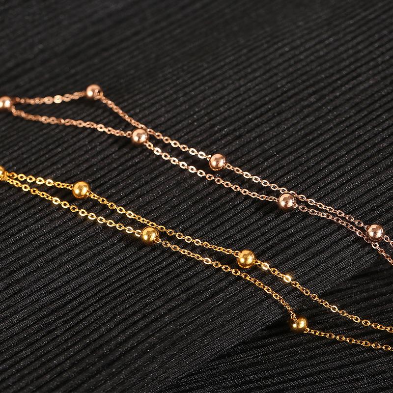 316L Stainless steel ball chain anklet Ladies simple layered thin beaded anklet Zircon wholesale