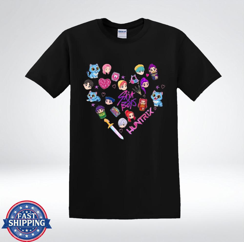 Cute HUNTRIX Chibi Squad Heart Layout Anime Style T-Shirt S