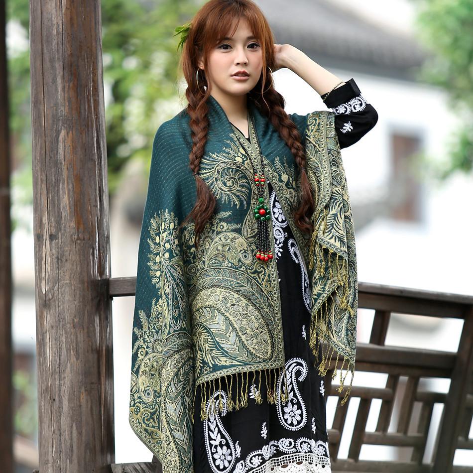 Jacquard tassel shawl spring and autumn thickened large cotton and linen women's shawl scarf dual-purpose