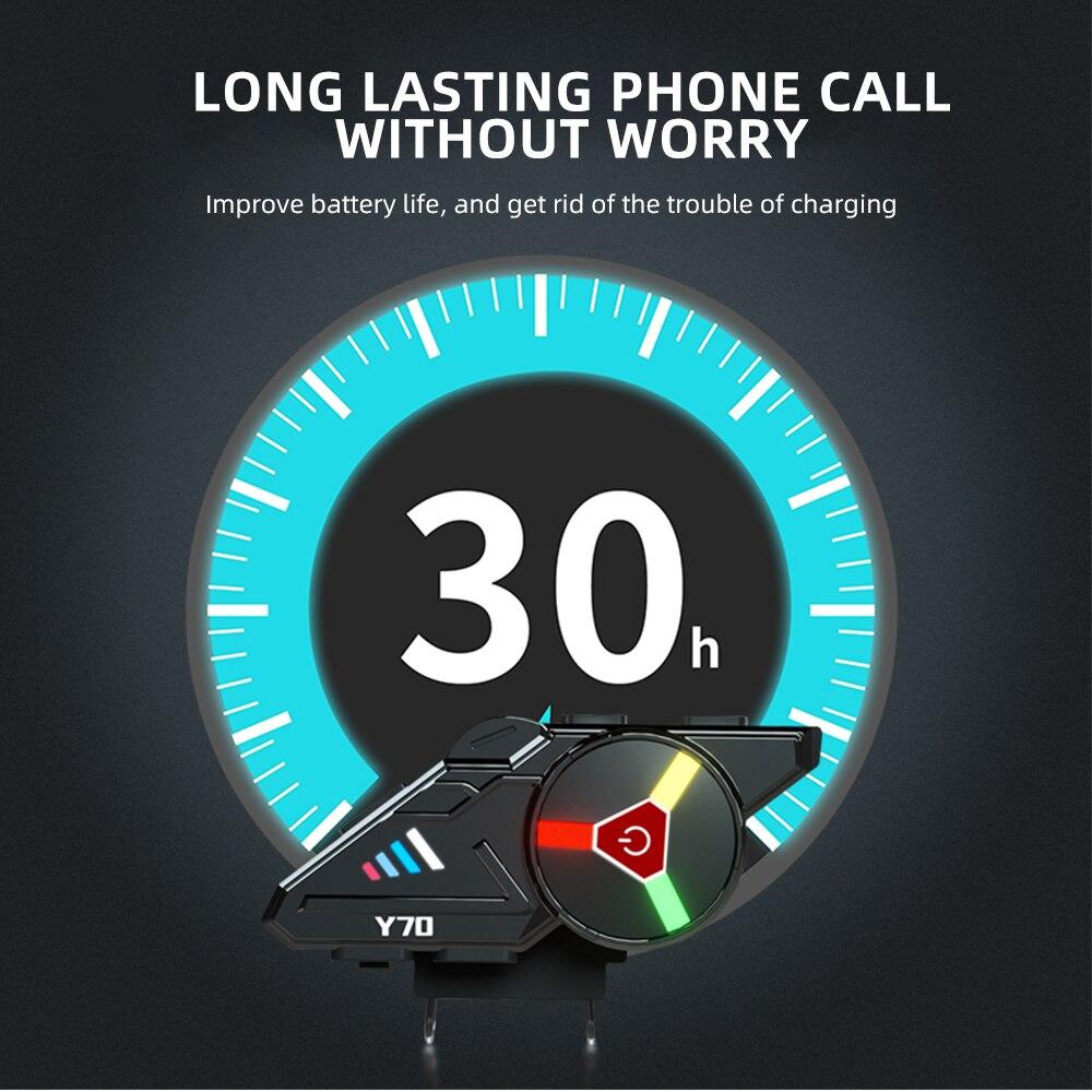 2026 NEW Y70 Colorful Lights Motorcycle Bluetooth Helmet Headset Earphone IPX6 Waterproof Support Connecting 2 Phones Same Time