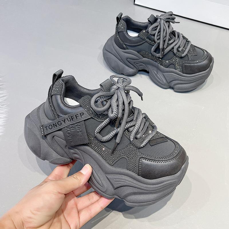 Mode Strass Plateau Chunky Sneakers Dames Herfst Nieuw Hoogte Verhogend Ademend Casual Sneakers voor Dames Maat 35-40