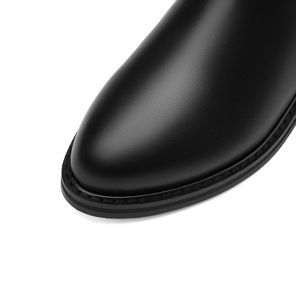 Krazing Pot Naturkuhleder Herbst Winterschuhe Dicke Mittelhohe Absätze Große Größe 45 Größe 44 Leder Europäisches Design Damen Warmhalten Kniestiefel