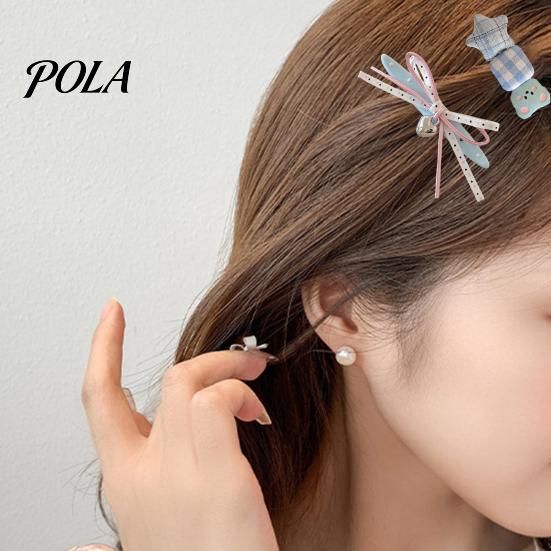 Firm Base Hair Clip Girl Hairpin, Plaid Stars Dot Bows Faux Pearl Bears Clip, Daily Accessory for Broken And Bangs, Kids Cartoon Accessories