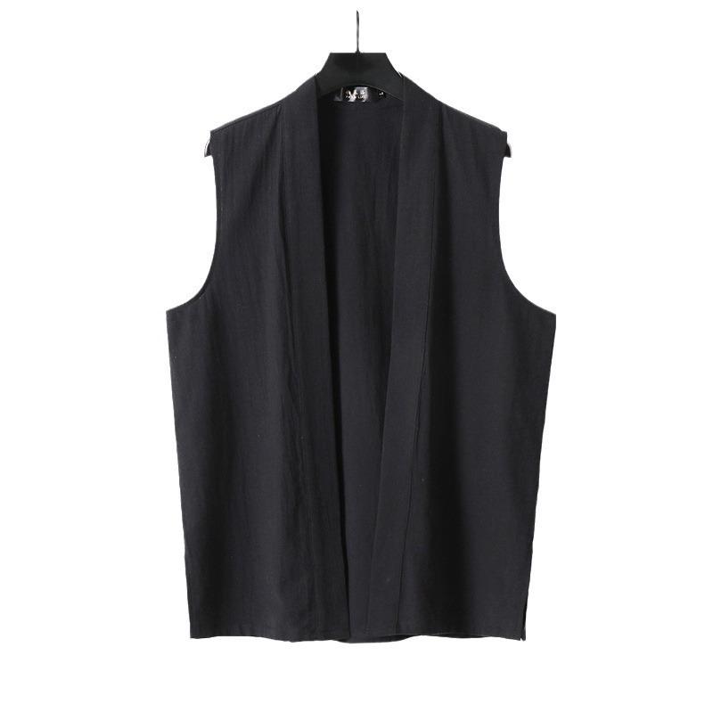 Men's Retro V-Neck Cotton Linen Sleeveless Vest - Breathable, Versatile, Plus Size, New Chinese Style.