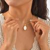 Vnox Women's Pretty Letters Necklace, Stainless Steel Oval White Shell Letter A-Z Pendant, Gold Color Jewelry Gifts