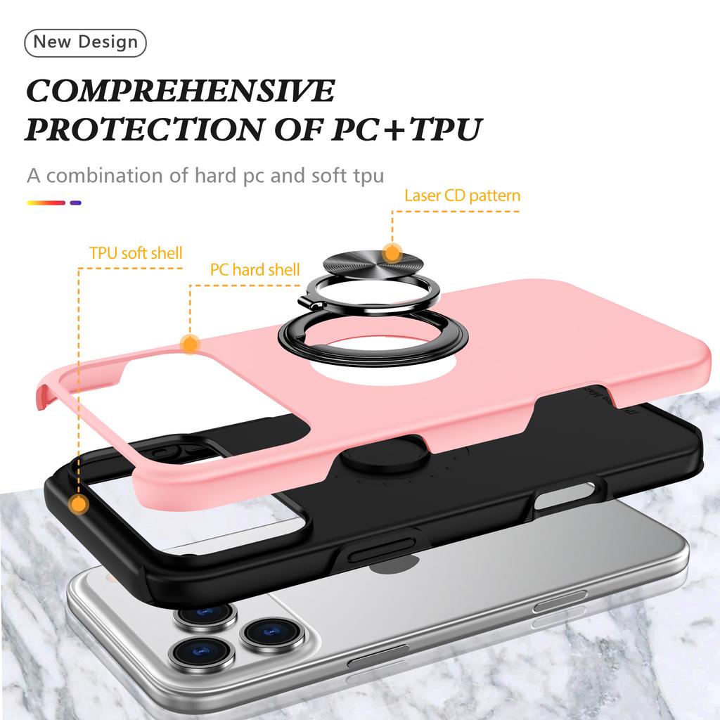 For iPhone 17 Pro Case PC + TPU Phone Cover with Rotatable Ring Holder