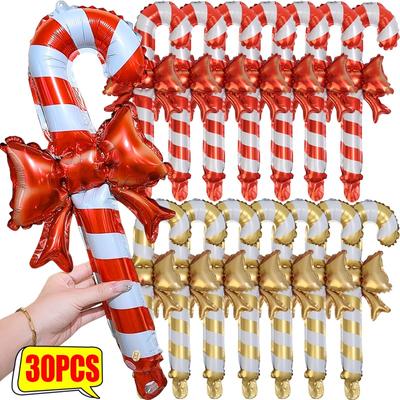 30/3 STÜCKE Weihnachten Aufblasbarer Ballon Schleife Zuckerstange Ballonstab Handgehaltene Weihnachtsstockballons Neujahrsparty Dekoration