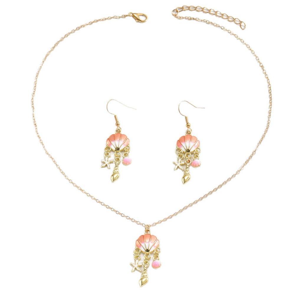 European and American Beach Ocean Wind Simple Jewelry Set Fun Drip Starfish Scallop Conch Earrings Necklace Women