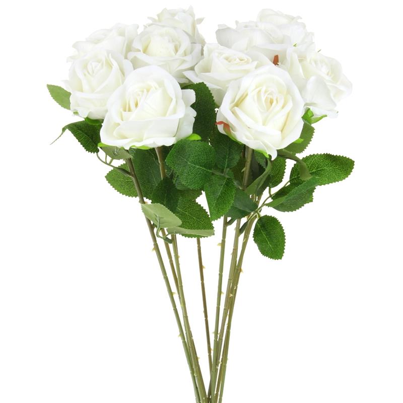 Velvet Rose Twig Artificial Flowers Decorations for Vase 50 White