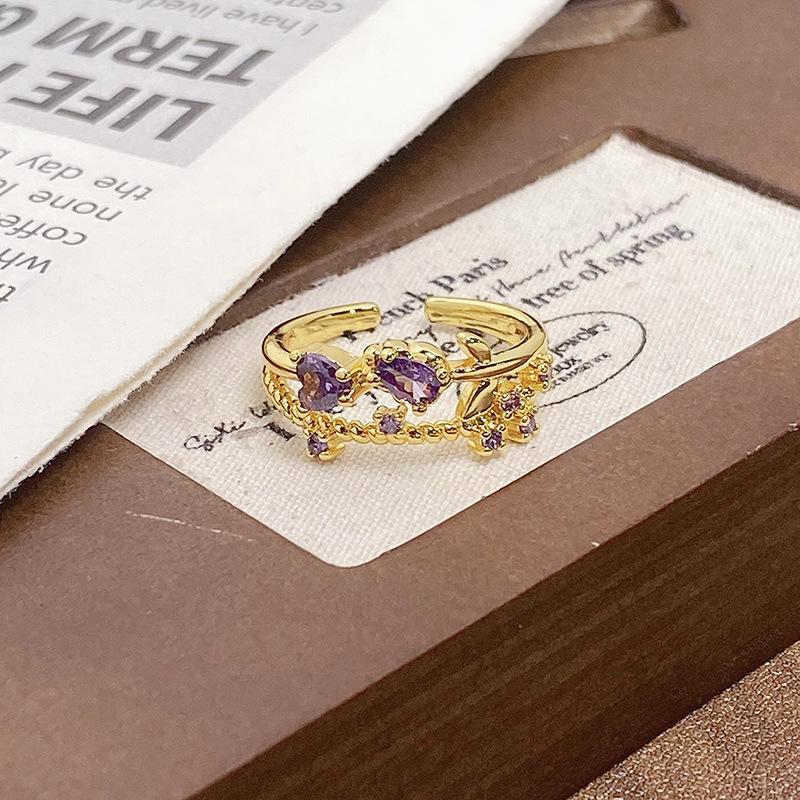 Medieval Personalized Retro Enamel Dripping Oil Inlaid Zir*****Pening Ring Niche Light Luxury High-End Ring Woman