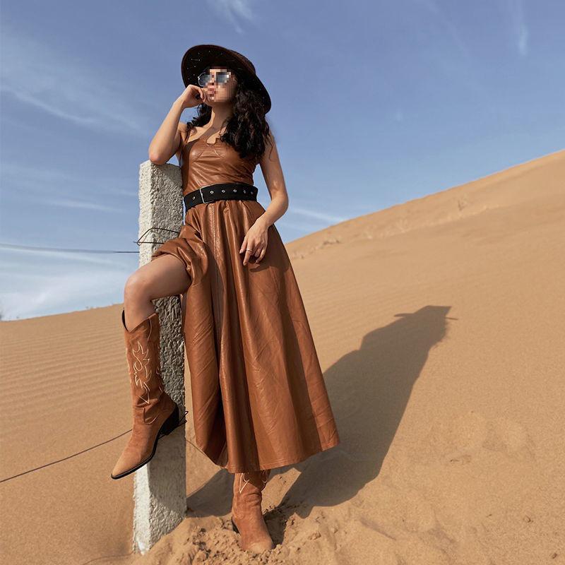 2025 Retro Chunky Heel Embroidered Pointed Toe Slip-on Western Cowboy Boots for Women