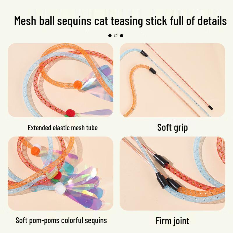 VZZS Cat Teaser Wand with Colorful Sequins and Sound-Making Chips - 10 Pack