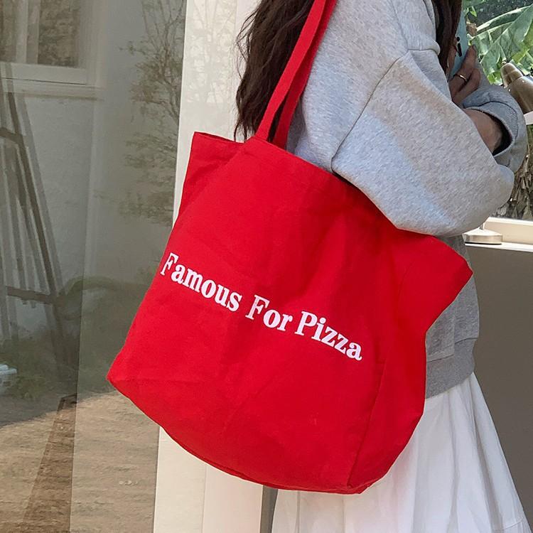 2025 new red letter canvas bag spring lazy wind large capacity shoulder tote bag leisure shopping cloth bag