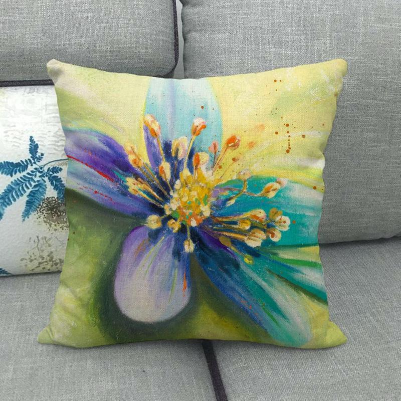 Colored Flowers In An Oil Painting Digital Printing Short Plush Pillow Covers For Car Sofa Office Cushion Cover Home Goods