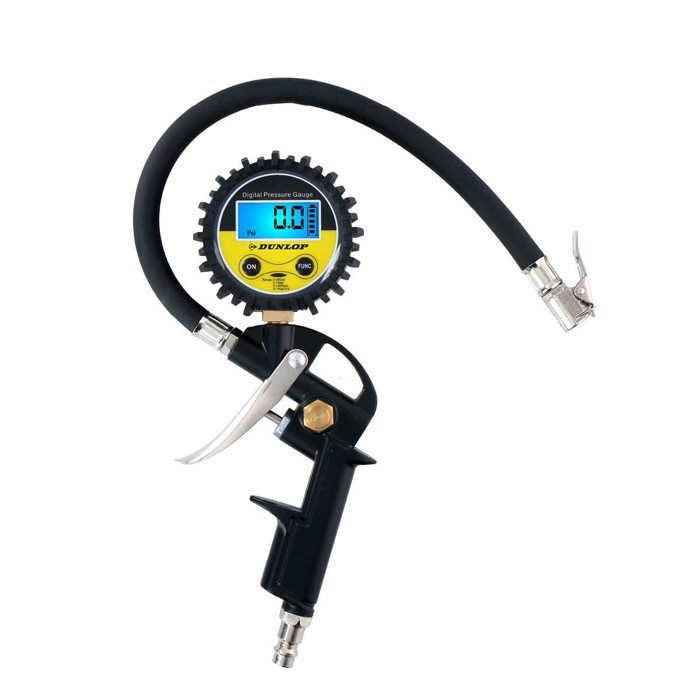 Manomètre Numérique - Dunlop - Gonfleur de Pneus - Affichage LED - Multifonctionnel - Noir