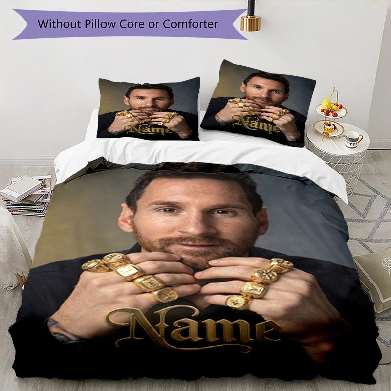 Messi Custom Name Champion Personalized Name Bedding Set,Soft Touch Bed Linen for Kids Bedroom Decor,Perfect Holiday Gift,Machine Washable Duvet Cover