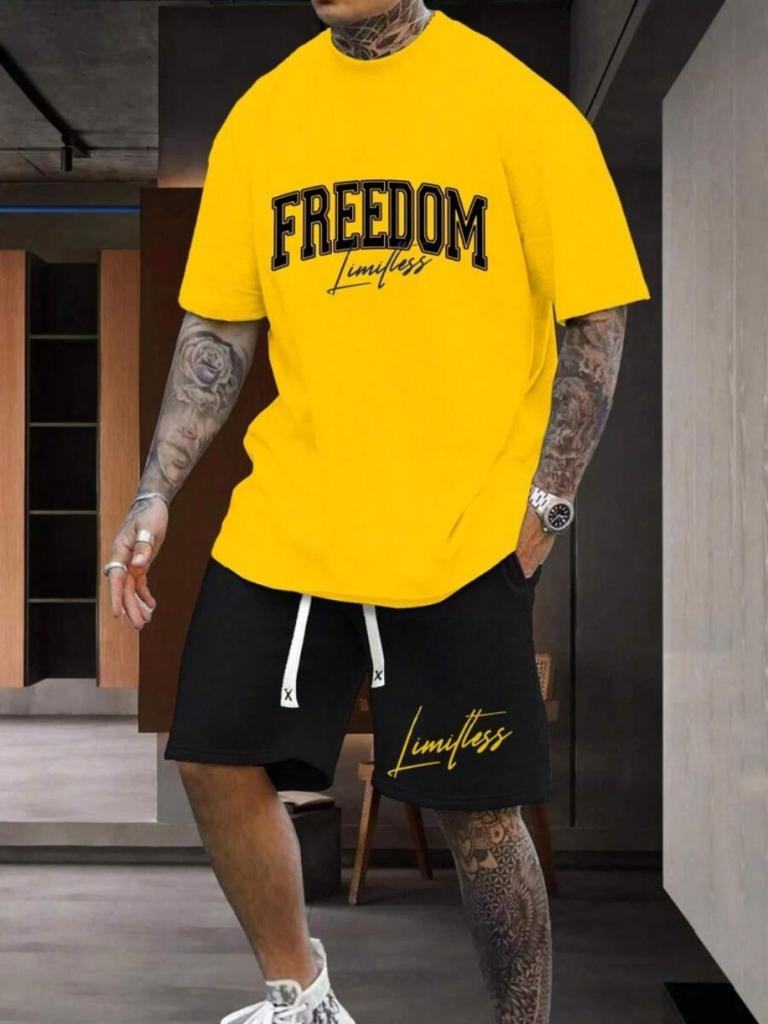 New York Buchstaben 3D-Druck Herren Zweiteiler Kurzarm- und Shorts-Set Alltag Casual Herren T-Shirt Street Fashion Sporthose