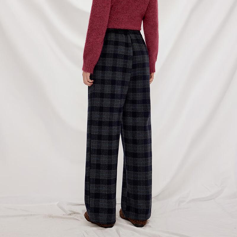UNIFREE Women's Plaid Fleece-Lined Wide-Leg Trousers