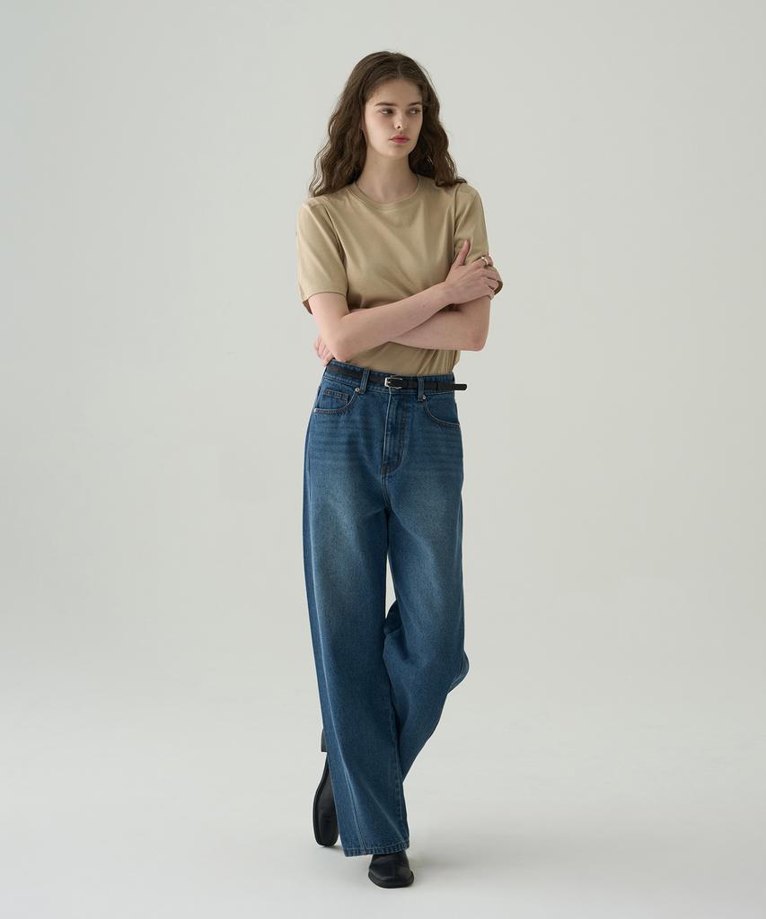 Deuloupisumeon Puff Sleeve Supima Cotton Short Sleeve T-Shirt [Beige]
