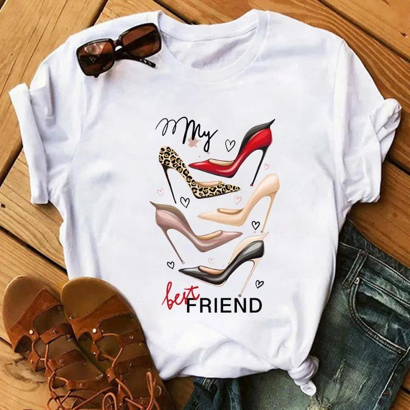Women's Summer Short Sleeve T-shirt Casual Tops T Shirt Harajuku New Fashion High Heels Personalized Printed