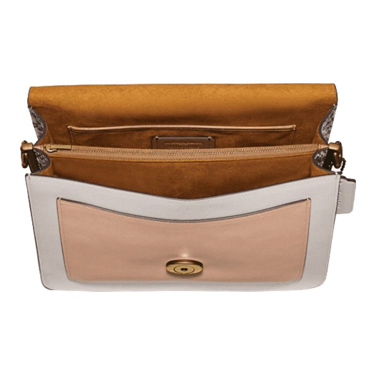 Coach Tabby 28 Color Block Classic C Buckle Leather And Snake Skin Detail Shoulder Bag Women Shoulder Bag Khaki Chalk-White 75800-B4L7M