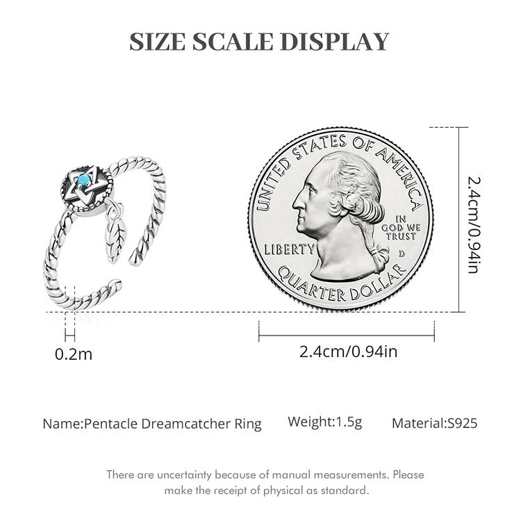 WOSTU 925 Silver DreamCatcher Hollow Star Turquoise Delicate Simple Hypoallergenic Statement Ring Jewelry Gift