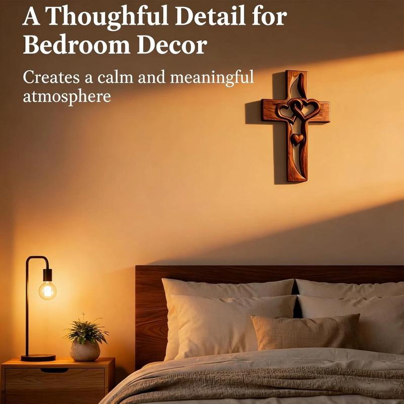 Hand-Carved Intertwined Hearts Wooden Cross, Hanging Hand Carved Marriage Cross